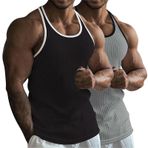 Erkek Tank Üstleri Çizgili Örme Fitness ve Boş Zaman Sporları Düz Etek Çok Renkli Slim Fit Racerback Mesh Tank Top Beyaz Tişört, Z01 Siyah + Gri, XXL