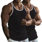 Erkek Tank Üstleri Çizgili Örme Fitness ve Boş Zaman Sporları Düz Etek Çok Renkli Slim Fit Racerback Mesh Tank Top Beyaz Tişört, Z01 Siyah + Siyah, M
