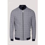 Erkek Taş Bomber Ceket Keten Karışım Slim Fit Ekose Kare Desenli Ribana İnce Astar Ceket NCS JEANS 4984