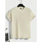 Erkek Taş Rengi Bisiklet Yaka Arkası Japan Efekt Baskı Detaylı T-Shirt - XL
