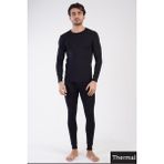 Erkek Thermal Içlik Siyah Takım Çift Taş Işleme Şardonlu Yumuşak Doku C6T0N0O903 - XL