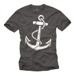 Erkek Tişörtü | Denizci Tarzı Çapa (Anker) Desenli | Nautik Vintage Tasarım T-Shirt koyu gri beden L