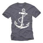Erkek Tişörtü | Denizci Tarzı Çapa (Anker) Desenli | Nautik Vintage Tasarım T-Shirt mavi-gri beden M