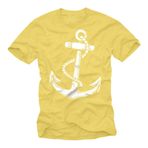 Erkek Tişörtü | Denizci Tarzı Çapa (Anker) Desenli | Nautik Vintage Tasarım T-Shirt Sarı beden XXXL