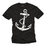 Erkek Tişörtü | Denizci Tarzı Çapa (Anker) Desenli | Nautik Vintage Tasarım T-Shirt Siyah Beden XL