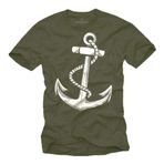 Erkek Tişörtü | Denizci Tarzı Çapa (Anker) Desenli | Nautik Vintage Tasarım T-Shirt Yeşil beden XXXXL