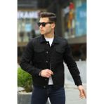Erkek Trend Polo Yaka Slim Fit Denim Jeans Siyah Kot Ceket