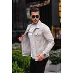 Erkek Trend Polo Yaka Slim Fit Denim Jeans Taş Kot Ceket - Bej - XL