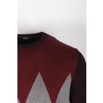 Erkek Triko Bordo Bisiklet Yaka Baklava Desenli Slim Fit Pamuklu Kazak NCS JEANS 3727 BORDO 2XL