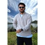 Erkek Triko Kazak Fermuarlı Dik Yaka - Koyu Bej - 2XL
