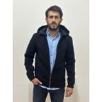 Erkek Triko Kombinli Garni Kapitone Kapüşonlu Mont - 2XL - Siyah