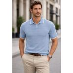 Erkek Triko Kumaş Yakalı Düğmesiz Açık Yaka Fitilli Kısa Kollu Regular Fit Tişört T-shirt - Bebek Ma