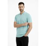 Erkek Triko Kumaş Yakalı Düğmesiz Açık Yaka Fitilli Kısa Kollu Regular Fit Tişört T-Shirt - Mint Yeşili - 2XL