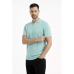 Erkek Triko Kumaş Yakalı Düğmesiz Açık Yaka Fitilli Kısa Kollu Regular Fit Tişört T-Shirt - Mint Yeşili