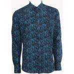 Erkek Turkuaz Slim Fit Desenli Uzun Kollu Gömlek - XL