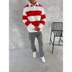 Erkek Üç İplik Parçalı Yakalı Sweatshirt - Kırmızı