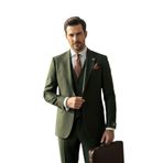 Erkek Üç Parça Takım Elbise, Blazer Ceket Yelek Pantolon Seti, Resmi İş Düğün (HAKİ, 56)