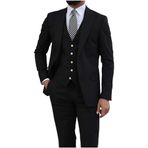 Erkek Üç Parça Takım Elbise, Blazer Ceket Yelek Pantolon Seti, Resmi İş Düğün (SİYAH, 56)