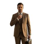 Erkek Üç Parça Takım Elbise, Blazer Ceket Yelek Pantolon Seti, Resmi İş Düğün (VİZON, 60)