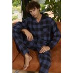 Erkek Uzun Kol Apaj Yaka İndigo Pijama Takımı C8T3N0O4