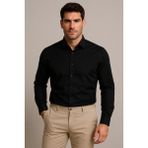 Erkek Uzun Kol Armurlu Slimfit Gömlek - 2XL - Siyah