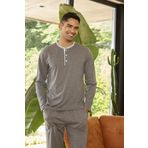 Erkek Uzun Kol Midi Yaka Antrasit Pijama Takımı C3T6N2O9 ANTRASİT M