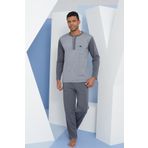 Erkek Uzun Kol Midi Yaka Antrasit Pijama Takımı C9T2N5O7