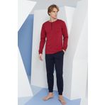 Erkek Uzun Kol Midi Yaka Bordo Pijama Takımı C9T2N4O4