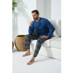 Erkek Uzun Kol Midi Yaka İndigo Pijama Takımı 9C2T4N5 İNDİGO XL