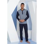 Erkek Uzun Kol Midi Yaka Lacivert Pijama Takımı C9T2N5O7 LACİVERT M