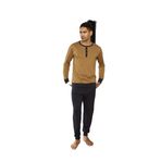 Erkek Uzun Kol Midi Yaka Taba Pijama Takımı C8T6N2O9 TABA L