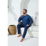 Erkek Uzun Kol Sıfır Yaka İndigo Pijama Takımı 9C2T4N1 İNDİGO S