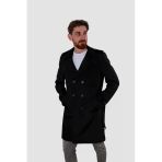 Erkek Uzun Kruvaze Trençkot Regular Fit 5030-Siyah