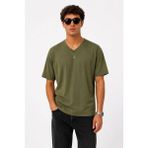 Erkek V Yaka Basic Tişört Kısa Kol Yazlık Regular Fit T-Shirt - Haki - XL