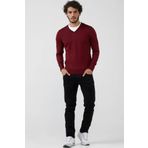 Erkek V Yaka Basic Triko Kazak - Bordo