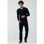 Erkek V Yaka Basic Triko Kazak - Siyah