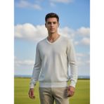 Erkek V Yaka Kaşmir Light Regular Fit Triko Kazak - Beyaz