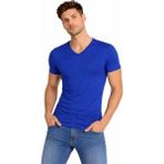 Erkek V Yaka Slim Fit Dar Kesim Likralı Tişört - Saks Mavisi