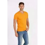 Erkek V Yaka Slim Fit Dar Kesim Likralı Tişört - Sarı