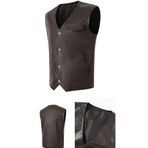 Erkek V Yaka Slim Fit Suni Deri Yelek, Kahverengi, Çıtçıt Kapamalı, Günlük Kullanım,%70 Elastan%30 Polyester Karışım (Koyu Kahverengi Suni Deri Yelek, L)
