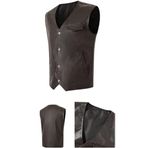 Erkek V Yaka Slim Fit Suni Deri Yelek, Kahverengi, Çıtçıt Kapamalı, Günlük Kullanım,%70 Elastan%30 Polyester Karışım (Koyu Kahverengi Suni Deri Yelek, S)
