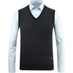 Erkek V Yaka Süveter Desenli Çelik Örgü Regular Kalıp - 5201H - XL - Lacivert