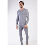 Erkek V Yaka Thermal Içlik Gri Takım Çift Taş Işleme Şardonlu Yumuşak Doku C5T0N0O903 - XL