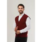 Erkek V Yaka Triko Düğmeli Cepli Çizgi Desenli Regular Fit Tüylenmeyen Örgü Yelek - XL - Bordo