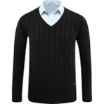 Erkek V Yaka Triko Kazak Çelik Örgü Desenli Klasik Kalıp - 5209D - Siyah - 2XL