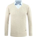 Erkek V Yaka Triko Kazak Çelik Örgü Desenli Klasik Kalıp - 5209D - Taş - XL