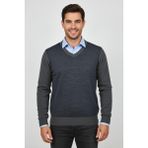 Erkek V Yaka Triko Kazak Çelik Örgü Regular Kalıp BGL-ST04838 - Koyu Gri - 2XL