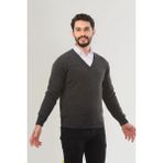 Erkek V Yaka Triko Uzun Kol Standart Fit Tüylenmeyen Triko Kışlık Örgü Kazak - Gri - XL