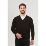 Erkek V Yaka Triko Uzun Kol Standart Fit Tüylenmeyen Triko Kışlık Örgü Kazak - Siyah