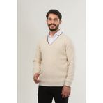 Erkek V Yaka Triko Uzun Kol Standart Fit Tüylenmeyen Triko Kışlık Örgü Kazak - Taş